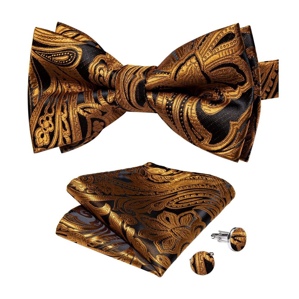 4866 Gold Orange Bow Tie Silk Paisley Pre-tied Bowties Formal Adjustable